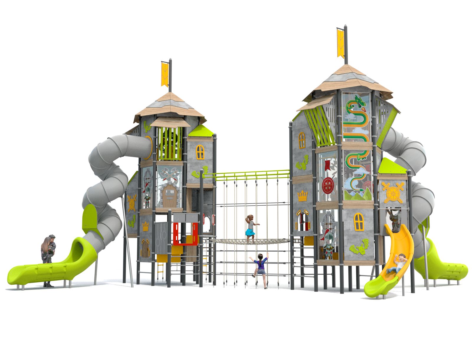 duży leśny zestaw wieża ze ślizgawkami na plac zabaw