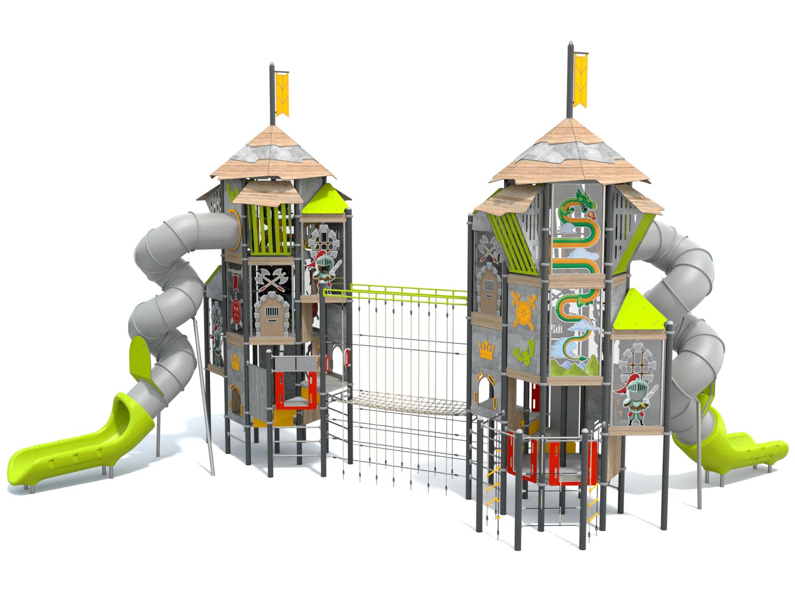 duży leśny zestaw wieża ze ślizgawkami na plac zabaw