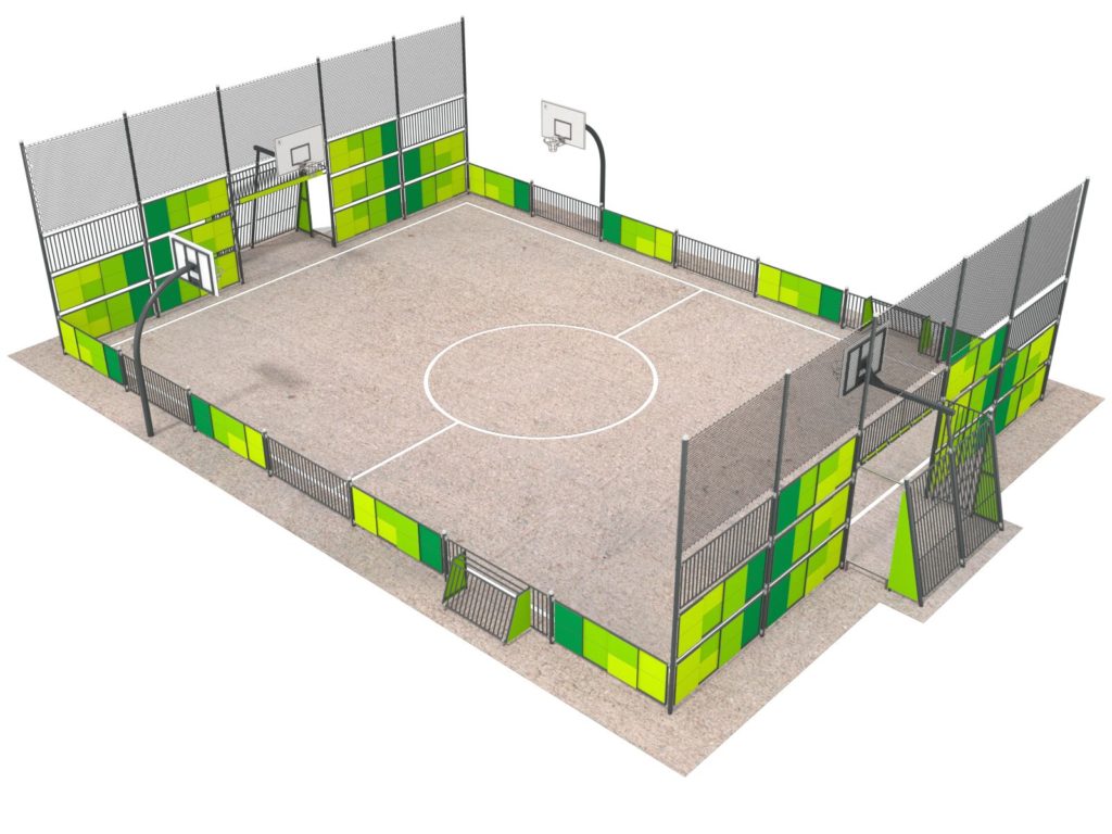 futbolo ir krepšinio aikštelės iki žaidimų aikštelės